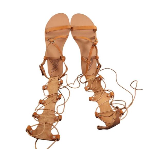 Ancient Greek Sandals Women 38 Sofia Tall Lace Up Gladiator Leather Handmade Tie - Picture 9 of 15